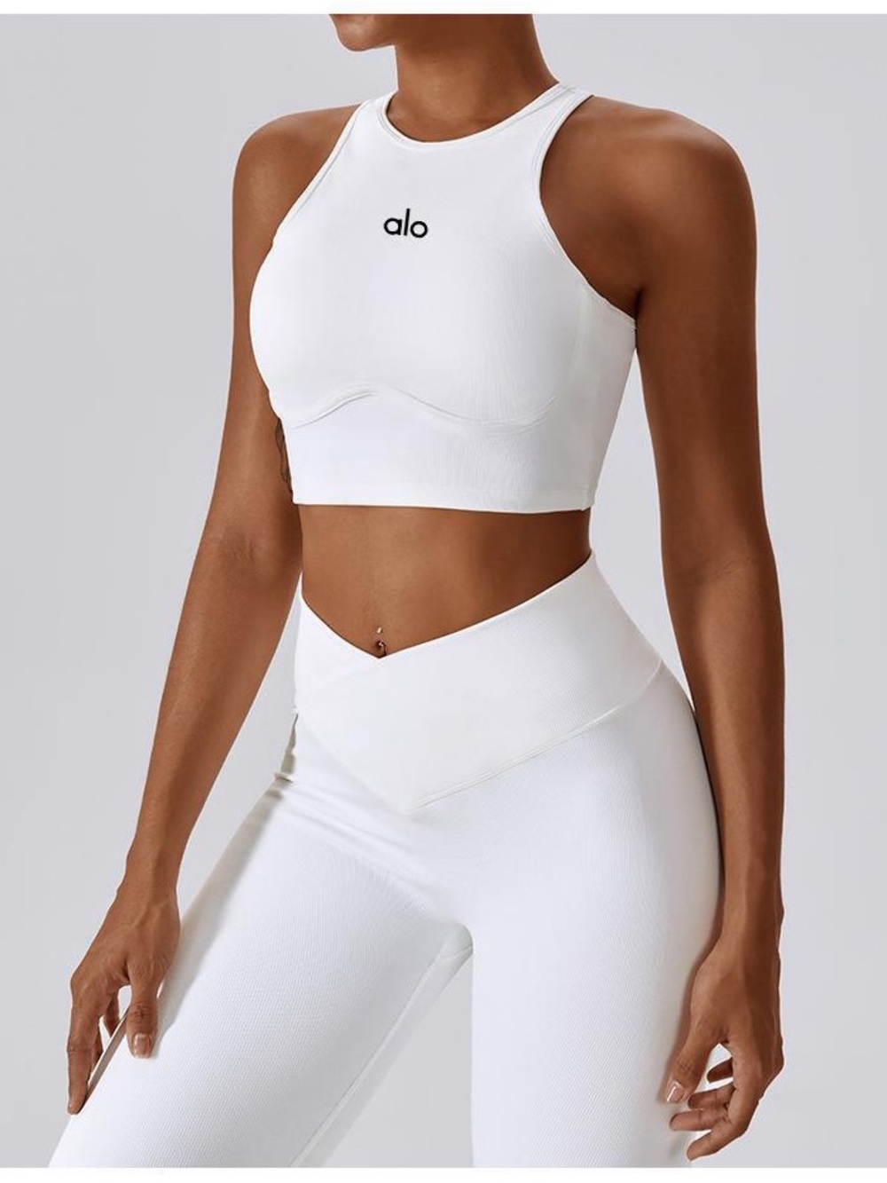 ALO Yoga Light Blue High-Waist Flare Leg Pants top